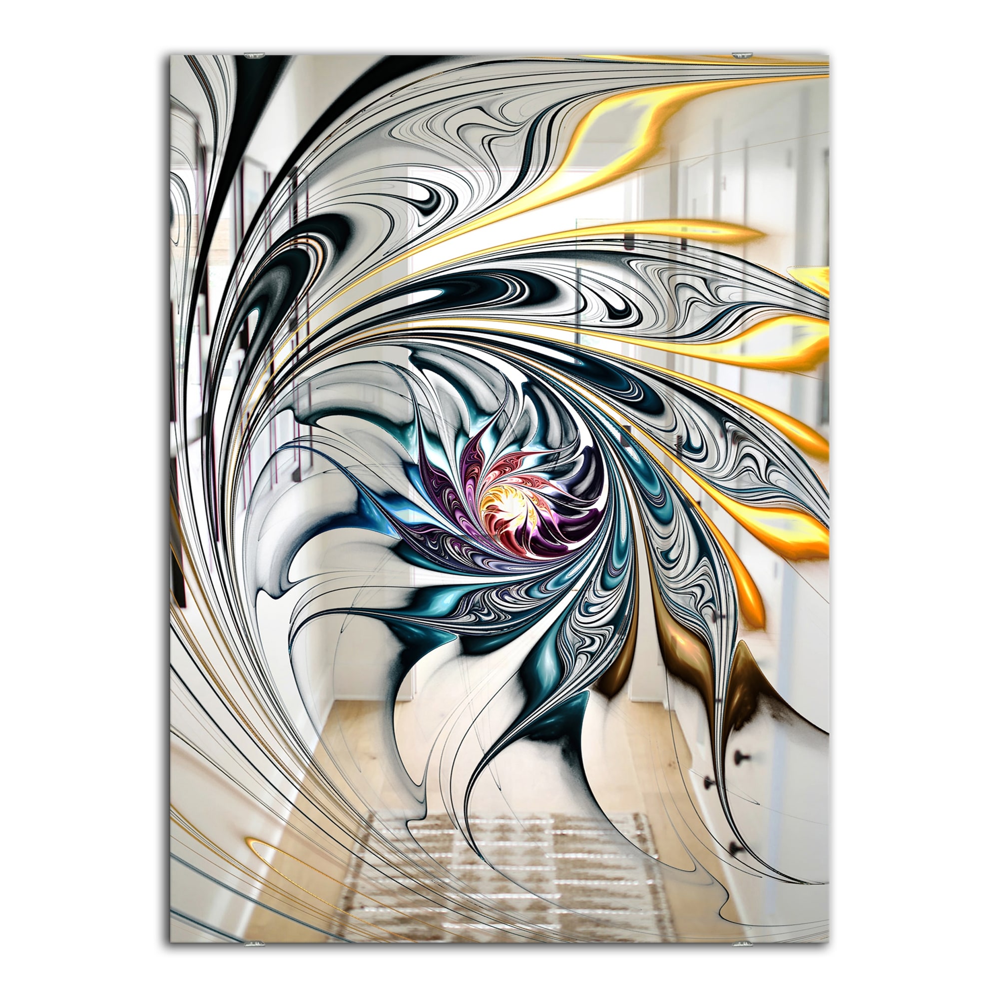 Designart White Stained Glass Floral Art Accent Mirror White On Sale Overstock 28022067