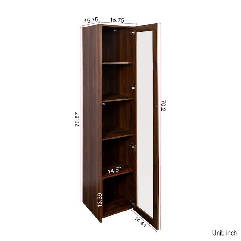5-Tier Display Cabinet Bookcase Storage with Glass Door and LED Lights