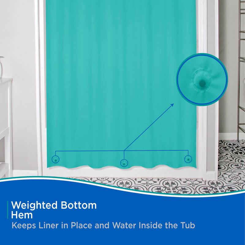 Kenney Lightweight PEVA Shower Curtain Liner and C-Ring Set, 70" W x 72" H