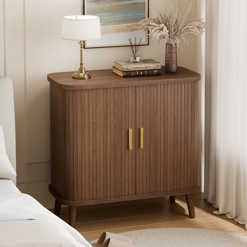 31" Sideboard Buffet Cabinet with 2 Sliding Tambour Doors and Adjustable Shelves