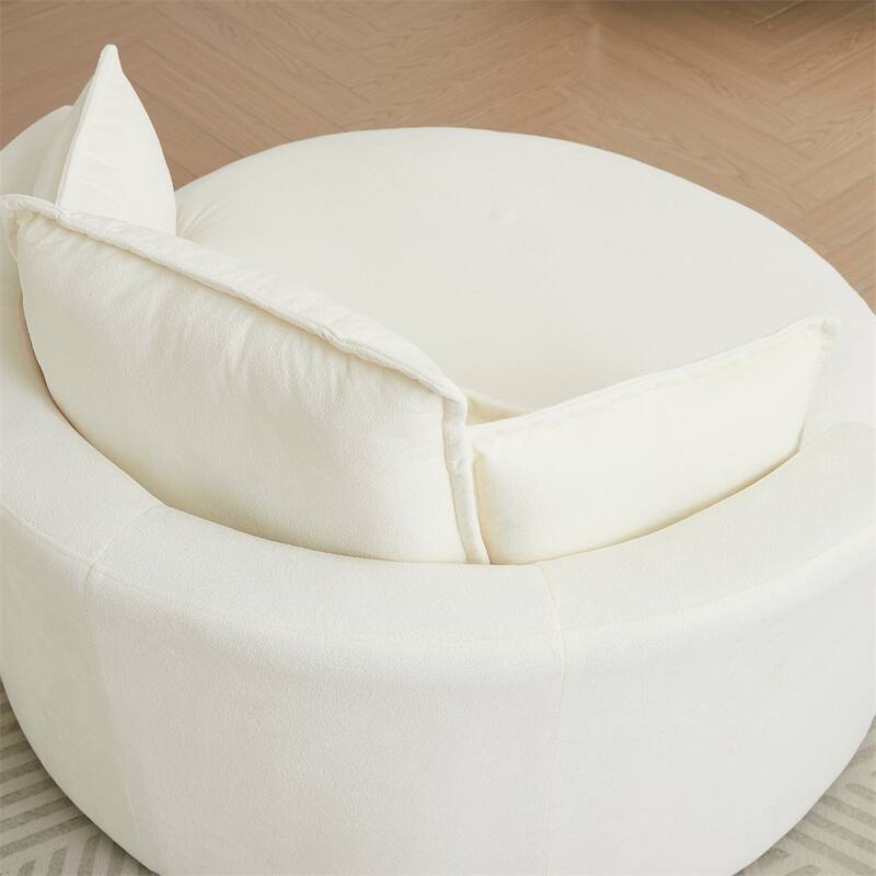 52" Swivel Fabric Big Round Chair with Storage Ottoman and Pillows