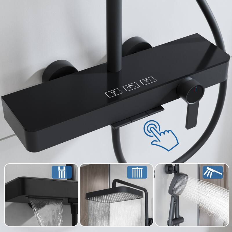 Modland Wall Mount 3-Function Shower System with Waterfall Tub Spout Adjustable Slide Bar,Handheld Shower