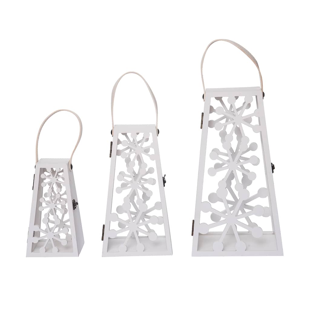 Transpac Wood 15 in. Silver Christmas Lantern with Snowflake Punch Detail Set of 3