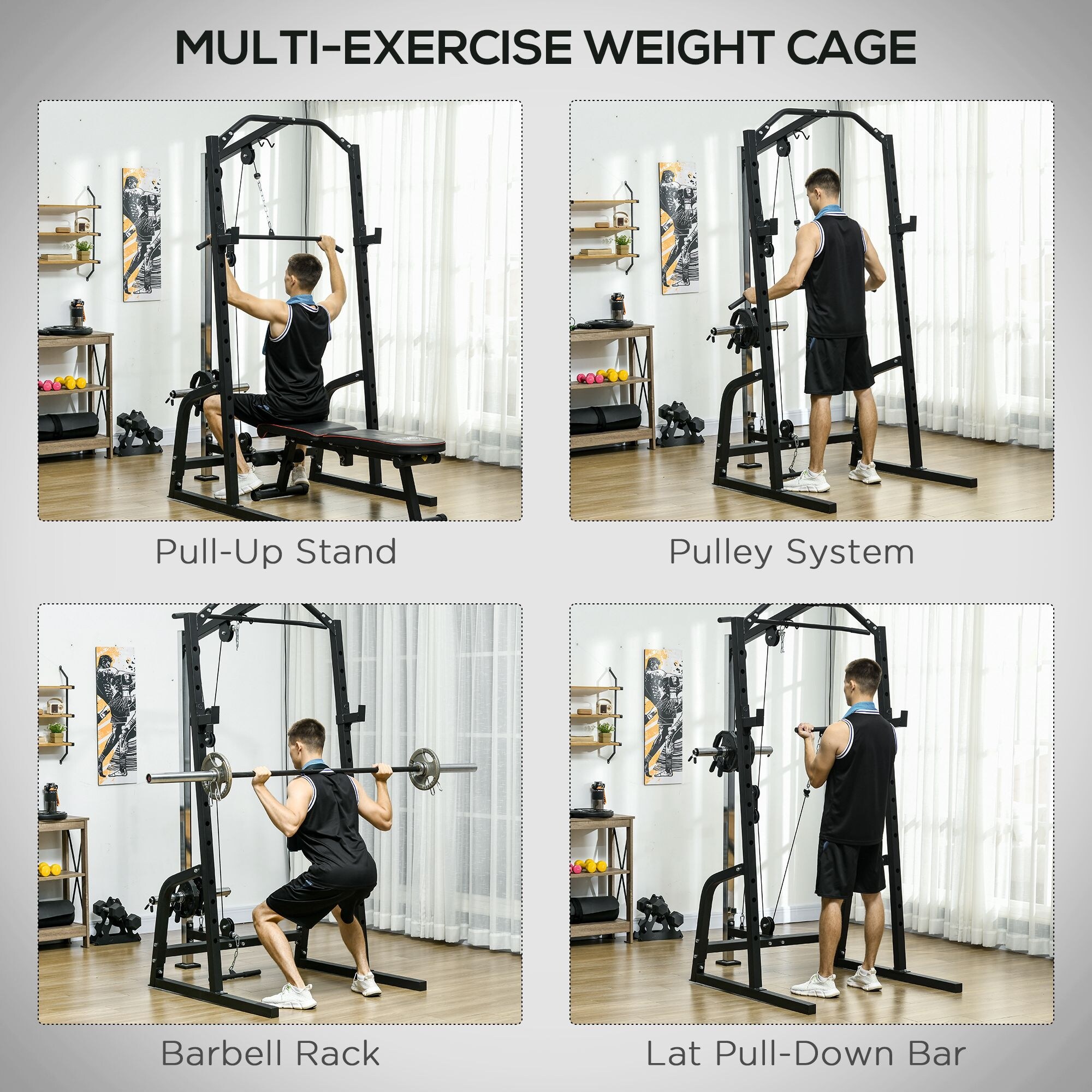 Soozier Power Cage Multi Functional Power Rack with Cable Pulley System 15 Level Squat Rack Pull up Stand and Push up Stand On Sale Bed Bath Beyond 39212185