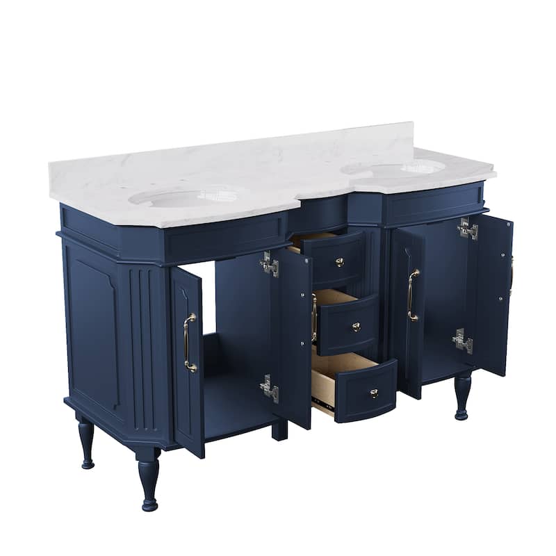 54-Inch European Style Solid Wood Bathroom Vanity with Sink – Elegant Detailing