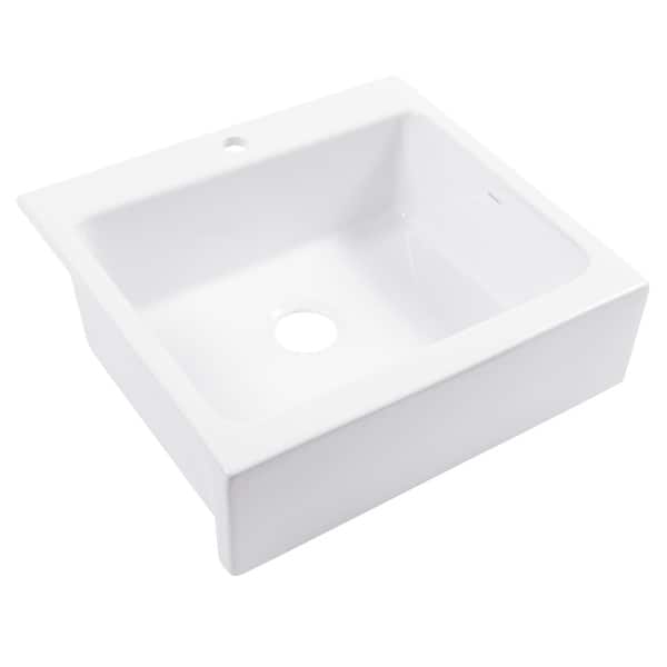 slide 2 of 11, Parker Crisp White Fireclay 26" Single Bowl Quick-Fit Drop-In Farmhouse Apron Kitchen Sink (1 Hole) and Drain