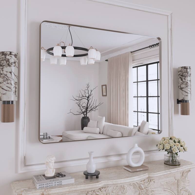 QuivaraView Rectangular Aluminum Framed Bathroom Vanity Mirror - 40" x 32" - Brushed Nickel