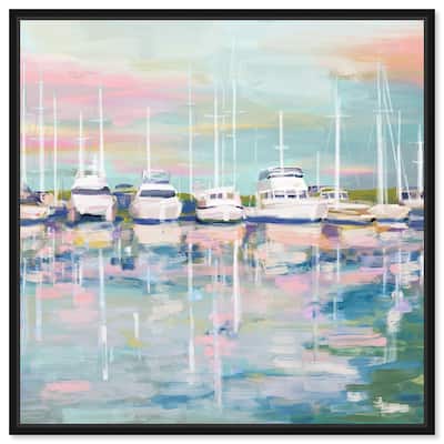 Art Remedy Coastal Dock Framed Sailing 1 Piece Canvas Wall Art