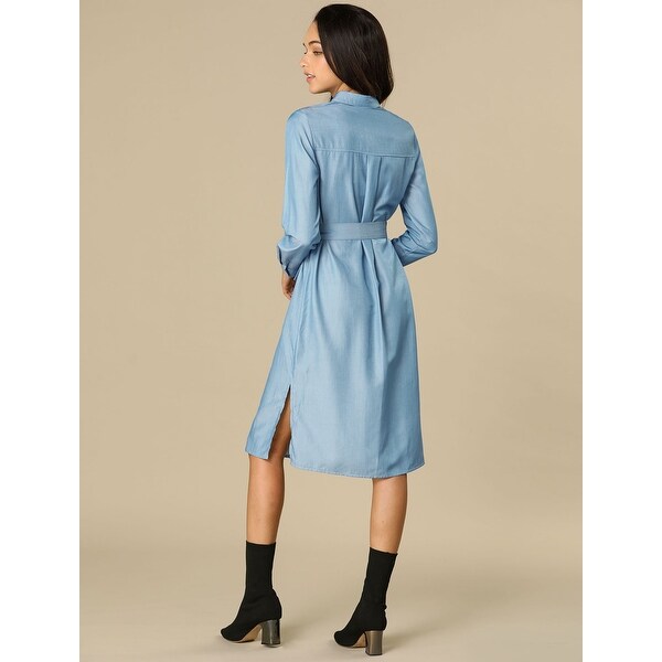 women's belted midi shirt dress with pocket
