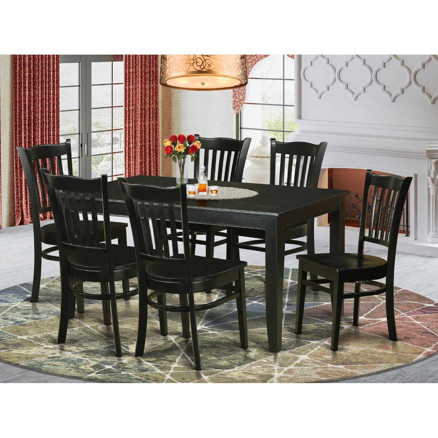 7 Piece Kitchen Table Set - Dining Room Table & 6 Chairs - 36x60 Inch - Black Finish
