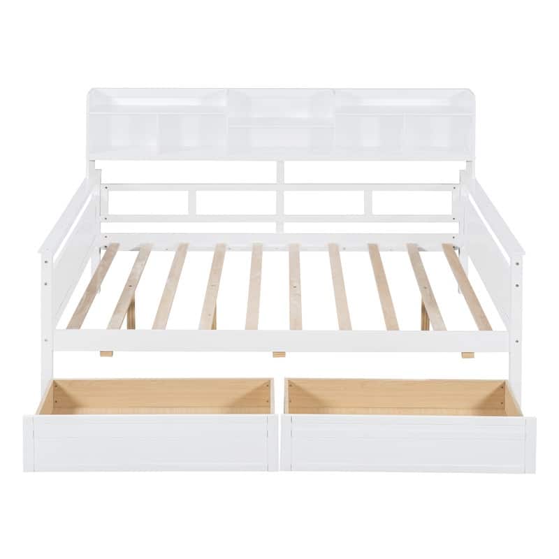 Full size Wood Daybed with Storage Shelf and Two Drawers