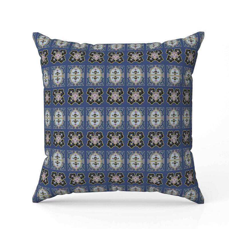 Darbari Dynasty Faux Suede Reversible Throw Pillow Blue and Artichoke