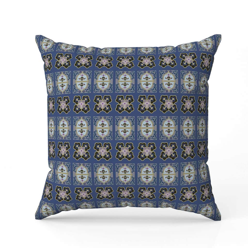 Darbari Dynasty Indoor/Outdoor Reversible Throw Pillow Blue and Artichoke