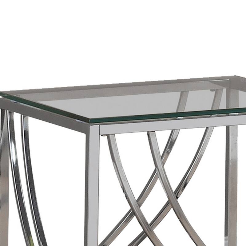 Tempered Glass Top End Table with Metal Tubular Legs, Chrome and Clear