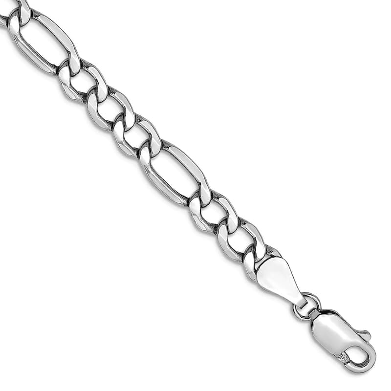 Curata 14k White Gold 5.35mm Semi solid Figaro Chain Bracelet - 7" or 8"