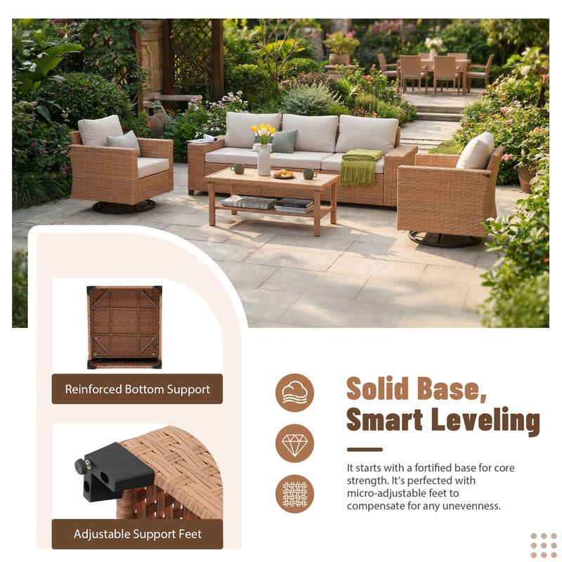 Outdoor Conversation Set 4-Piece with Swivel Chair and 3-Seater Sofa with Cushion and Coffee Table PE Wicker Rattan