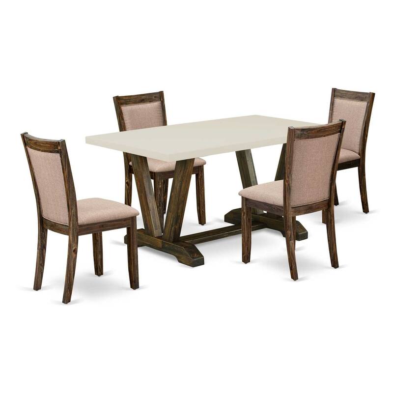 HomeStock 5-Piece Distressed Jacobean Finish Solid Wood Top Dining table with 4-Chairs