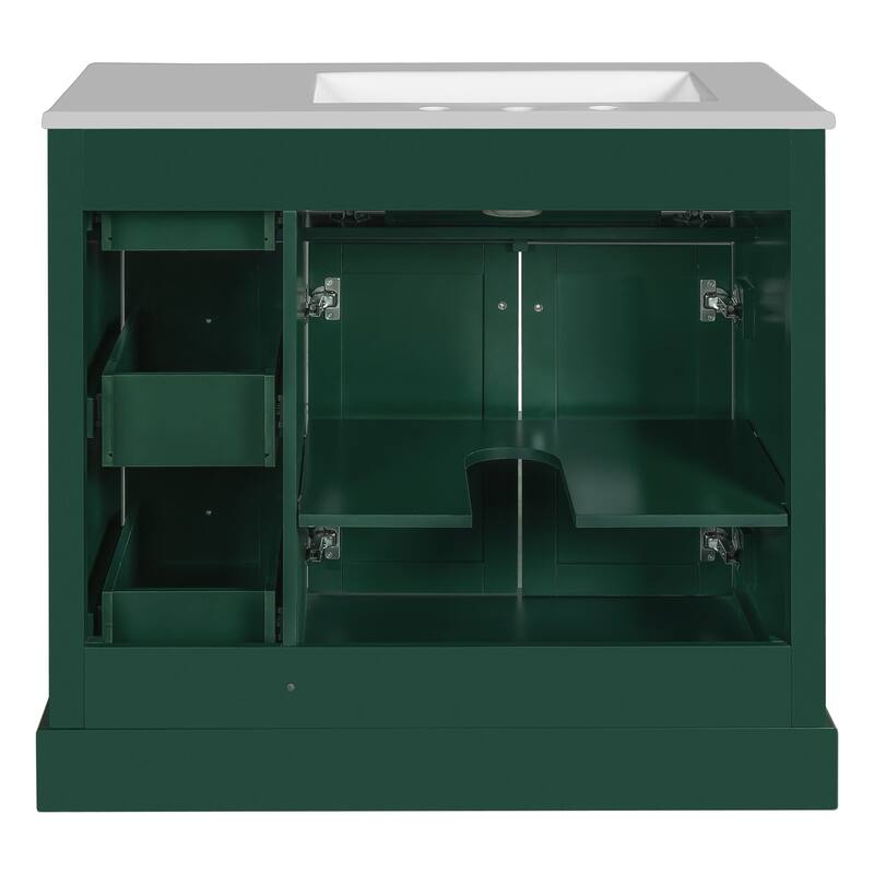 Roomfitters 36 Inch Bathroom Vanity with Sink, Modern Storage Cabinet with Adjustable Shelf and Drawers, Green