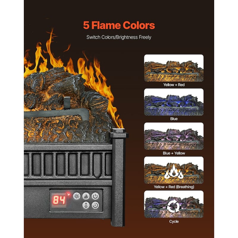 1500W Electric Log Heater with Timer and Remote Adjustable Brightness