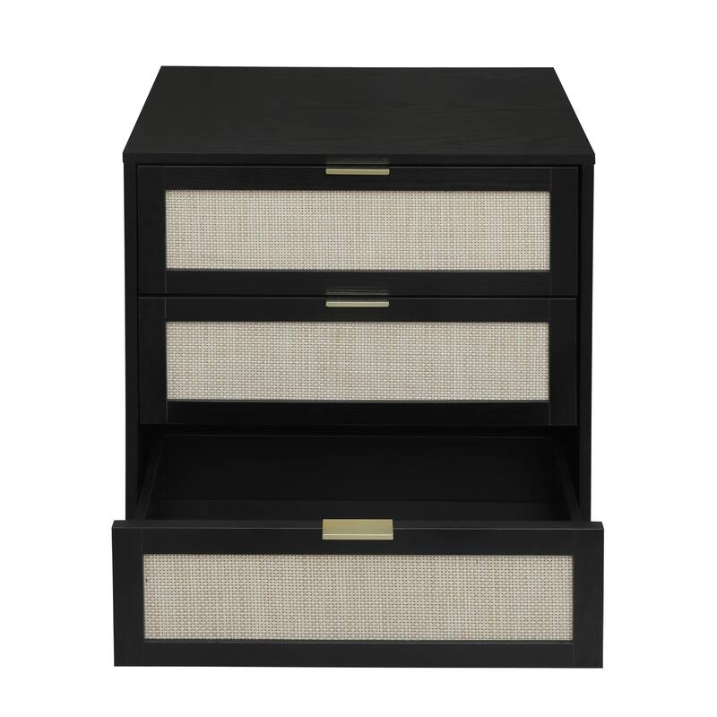 Rattan 3-Drawer Cabinet with Moisture-Proof Finish & Anti-Tipping Device for Safe Storage