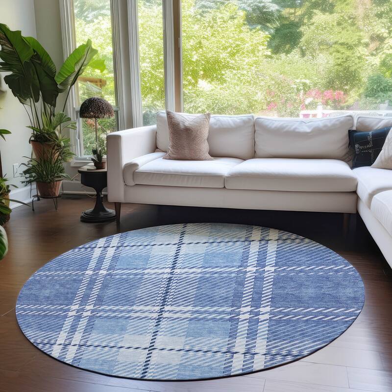 Machine Washable Indoor/ Outdoor Chantille Plaid Cozy Rug
