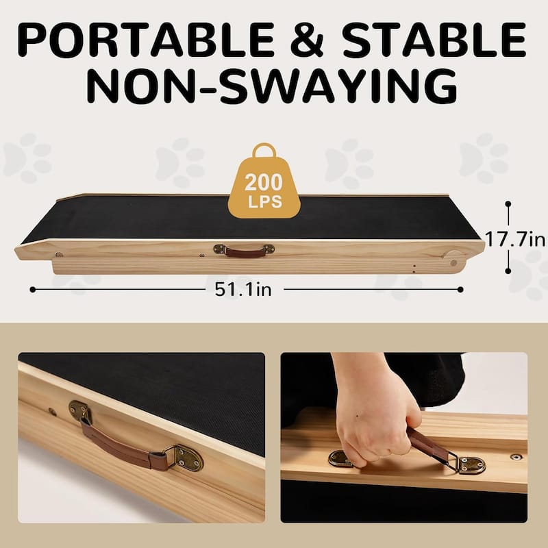 DoCred Folding Non-Slip Rubber Mat Wooden Dog Ramp For High Bed