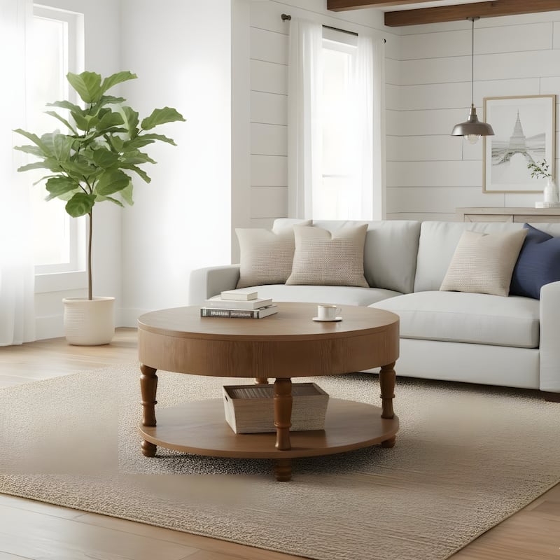 31.5" Modern Round Flip-top Coffee Table with Hidden Compartment