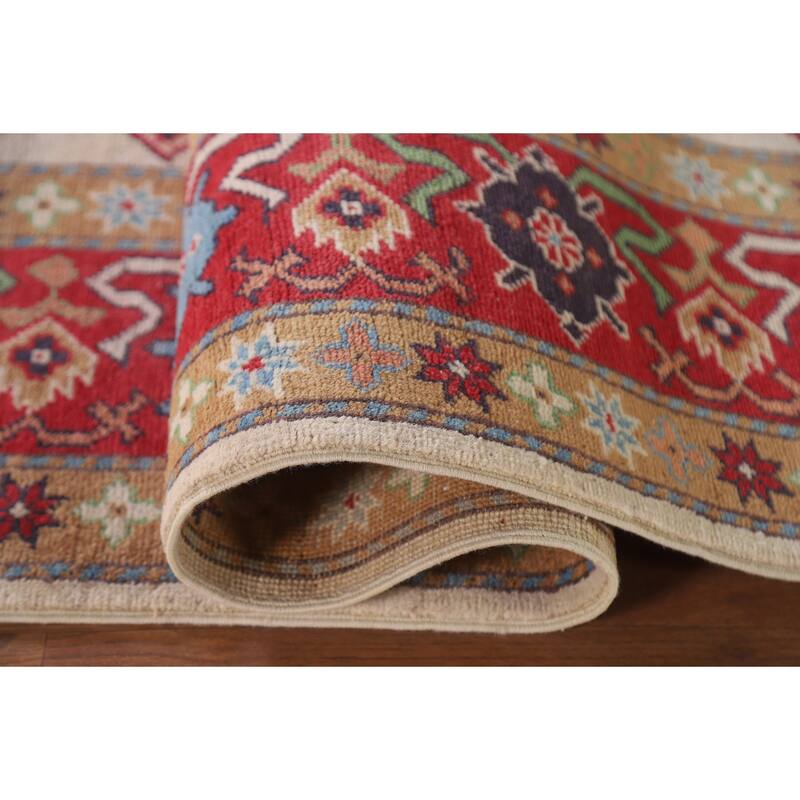 Hand Knotted Oriental 100% Wool Carpet Traditional All-Over Beige & Ivories Kazak Area Rug - 9' 9'' X 6' 5''