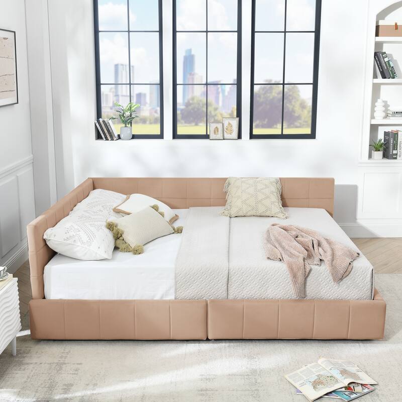 L-shaped Velvet Upholstered Daybed Tufted Sofa Bed with Soft Backrest Armrests - and Optional Corner Storage Day Bed