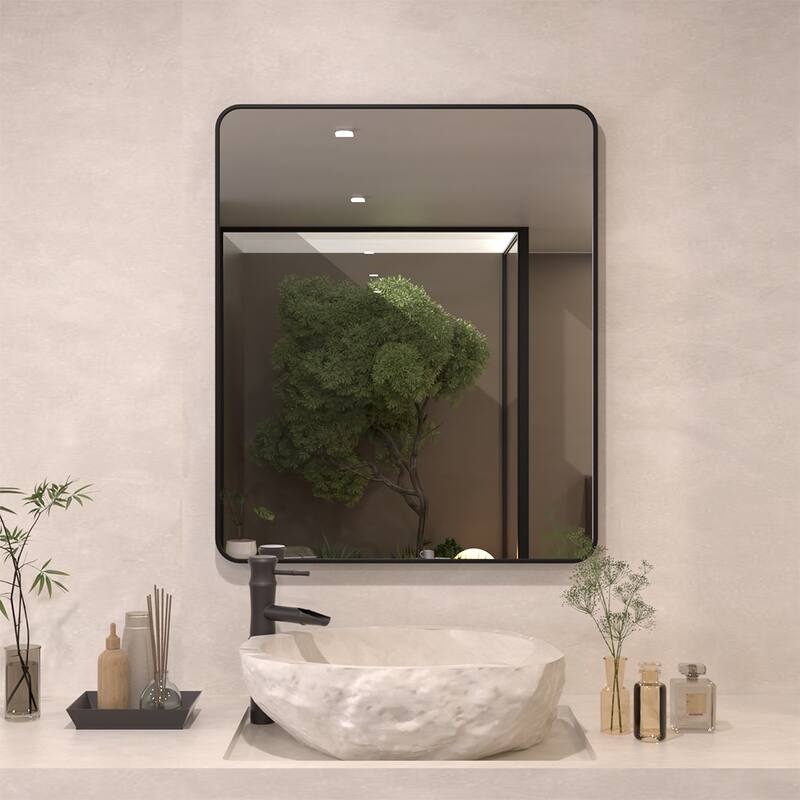 24/30/42/48/60 inch Rectangle Frameless Wall Mounted Bathroom Vanity Mirror - 30" x 36" - Matte Black
