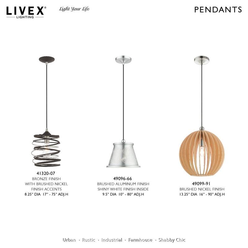 Livex Lighting 1 Light Mini Pendant, 49099-91 - 13.25" Dia x 16" - 90" Adj. H