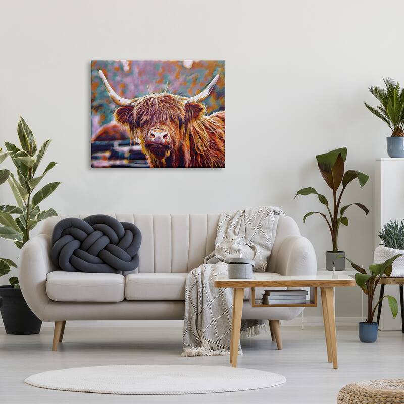 Stupell Highland Cattle Modern Portrait Canvas Wall Art Design by Dakota Diener