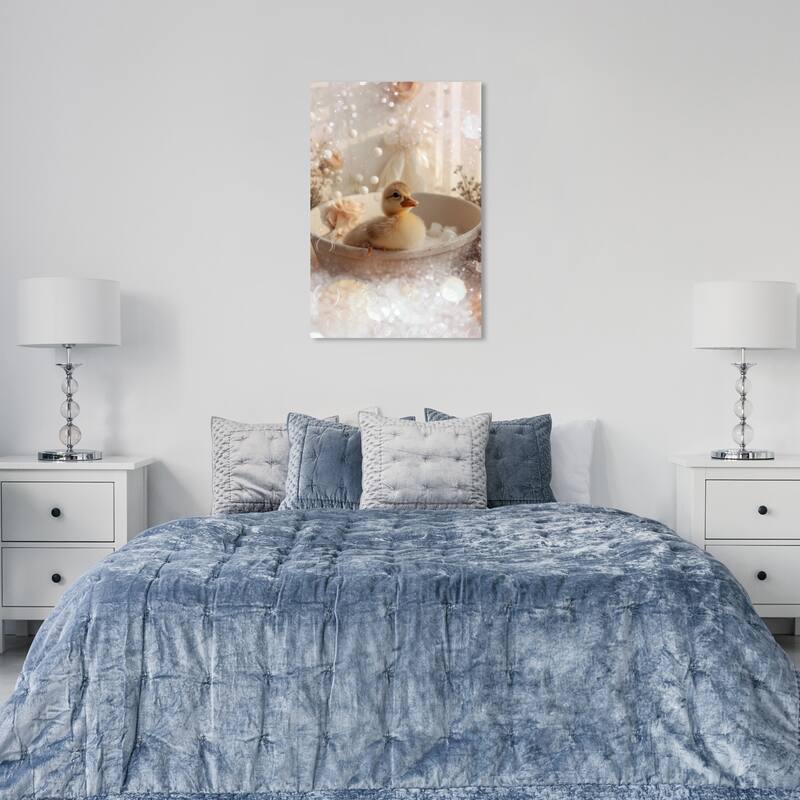 Wynwood Studio Canvas Animals Duckling Bubble Bath White and Light Yellow Traditional Wall Art Canvas Print - White, Yellow - 36 x 24