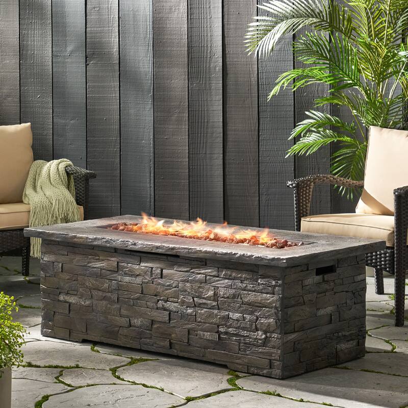 56 in. W x 26.25 in. D x 18.75 in. H Rectangular Propane Burning Outdoor Fire Pit in Stone Gray