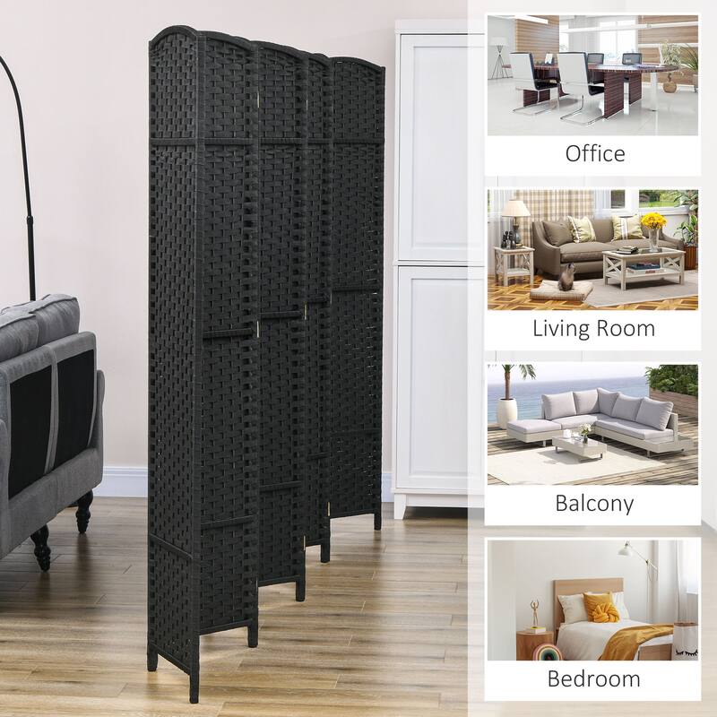 Black Polypropylene Pine Wood Weaving Room Divider with Arched Top - 126" W x 0.6" D x 66.9" H