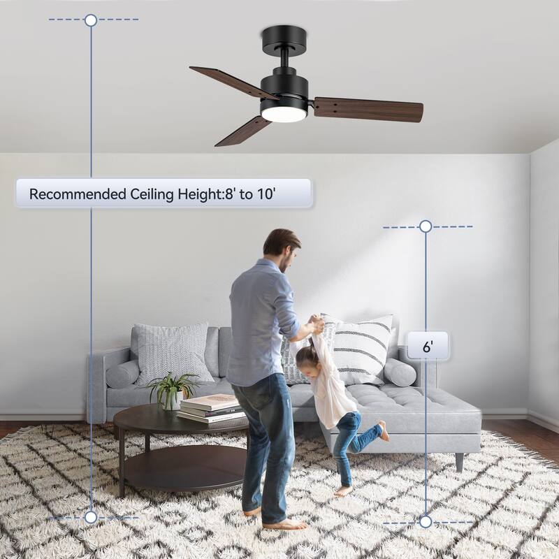 36/42/52-Inch Reversible 3/5-Blade Integrated LED Ceiling Fan with Light Remote