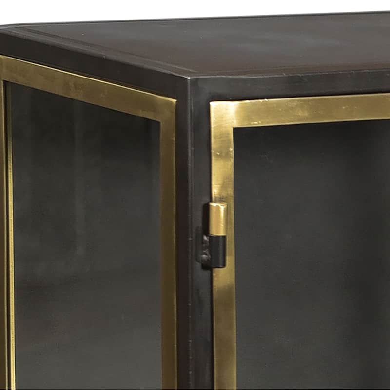 Brynlee 72" Gunmetal and Brass Finished Iron and Glass 4-Door Sideboard
