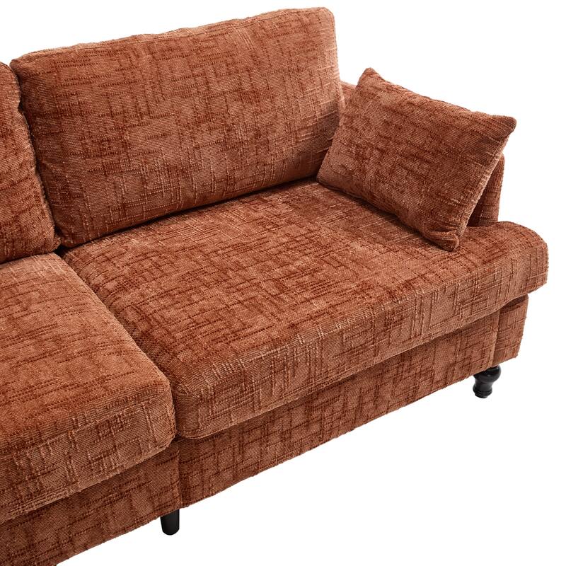 Modern Style Chenille 2-Seater Wood-Legged Sofa With Led Light,USB Charging Port And Storage Bag Living Room Bedroom Study Room