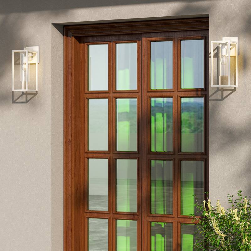 2 Pack Outdoor Wall Lights, Outdoor Wall Lantern with Glass Shade - 6.25"W x 8.05"D x 15.75"H - White-M