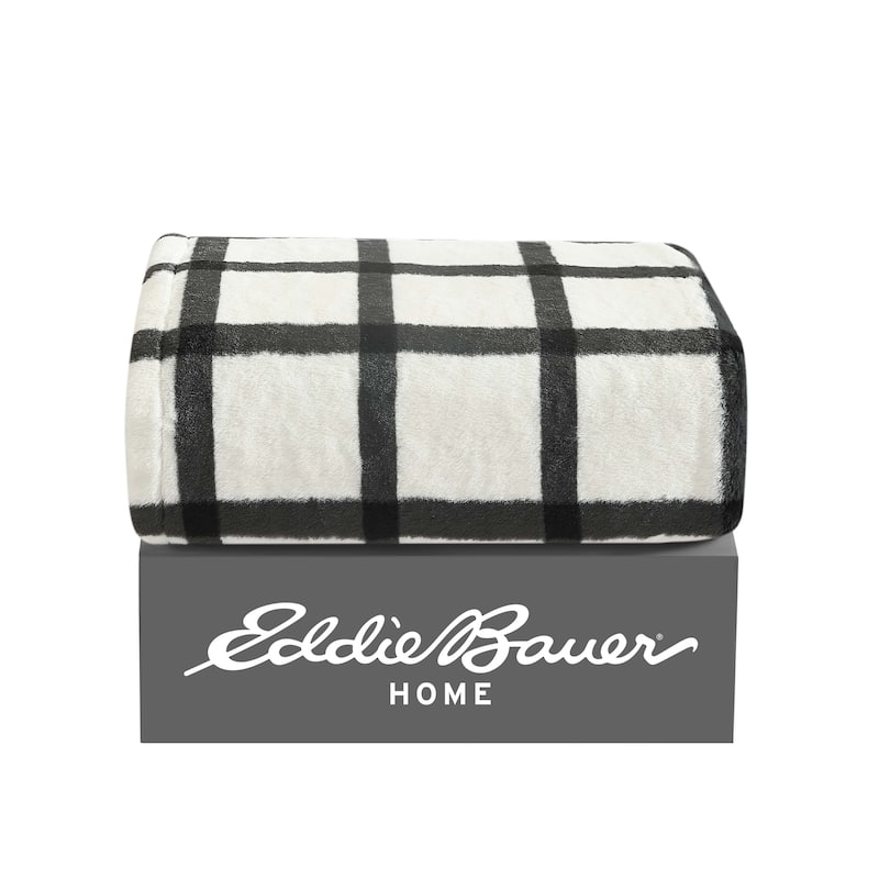 Eddie Bauer Faux Fur Throw Blankets - Bunkhouse Plaid Grey