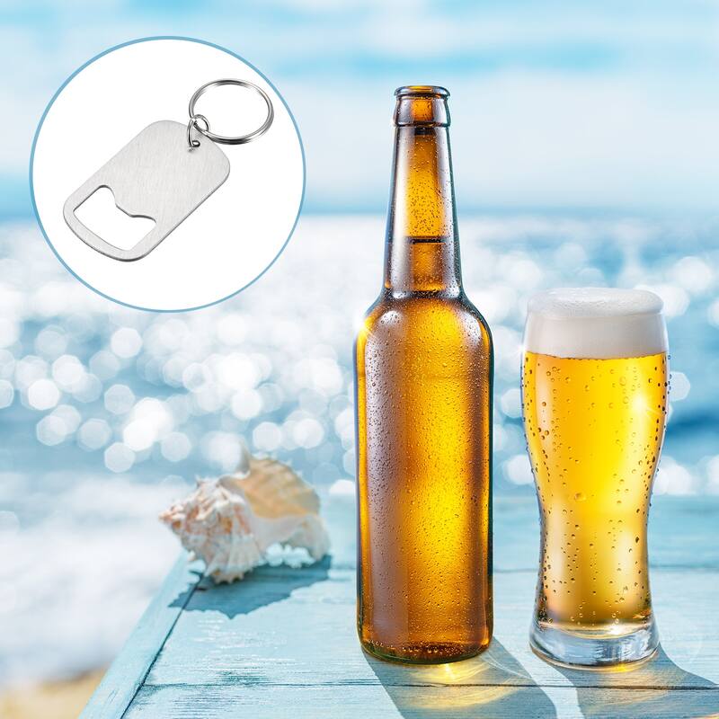 4pcs Stainless Steel Flat Beer Bottle Opener Keychain 2 inch Long, Silver