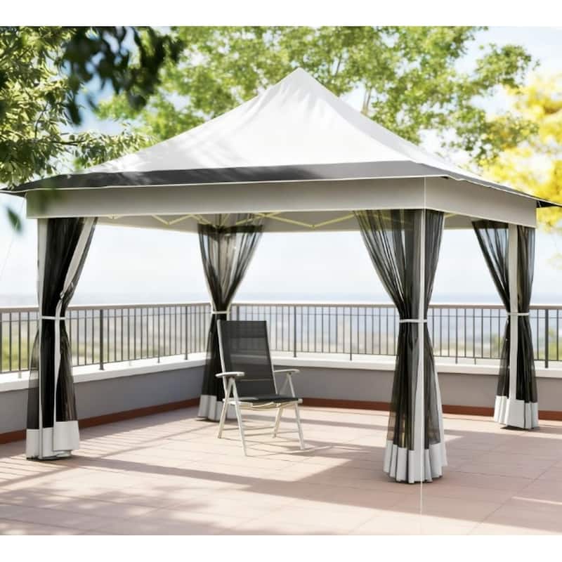 GDFStudio Outdoor Liora Quick Pop-Up Gazebo with Mesh Screens and Adjustable Height