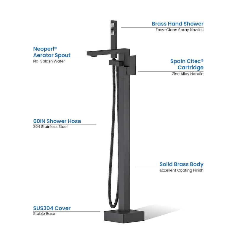 Cube Single Handle Floor Mounted Freestanding Tub Filler With Hand Shower
