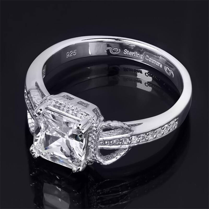 2.20 Carat Princess Cut Cubic Zirconia CZ Ring in Sterling Silver