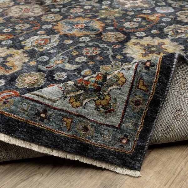 6' Blue and Beige Oriental Power Loom Runner Rug