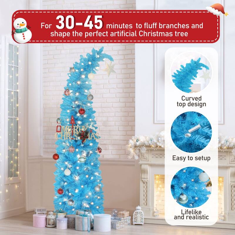 VEIKOUS 6ft Pre-Lit Artificial Christmas Tree with Adjustable Curved or Straight Top - N/A