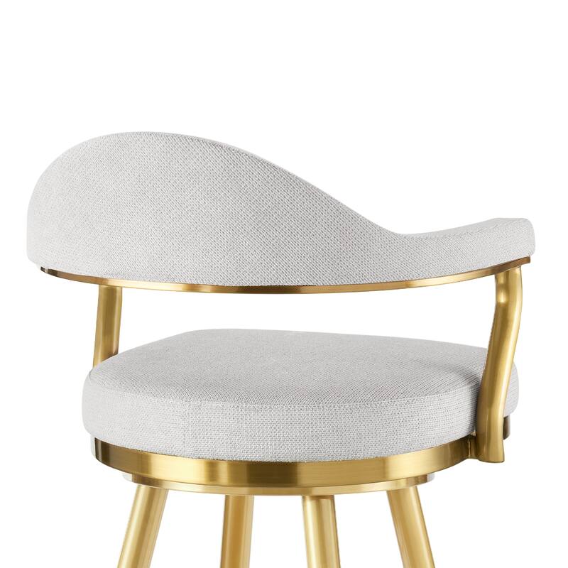 Justy Swivel Barstool Chair, Gold Brushed Steel Legs, Silver Polyester