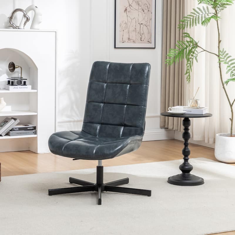 Faux Leather Tufted Swivel Accent Chair, Adjustable Height