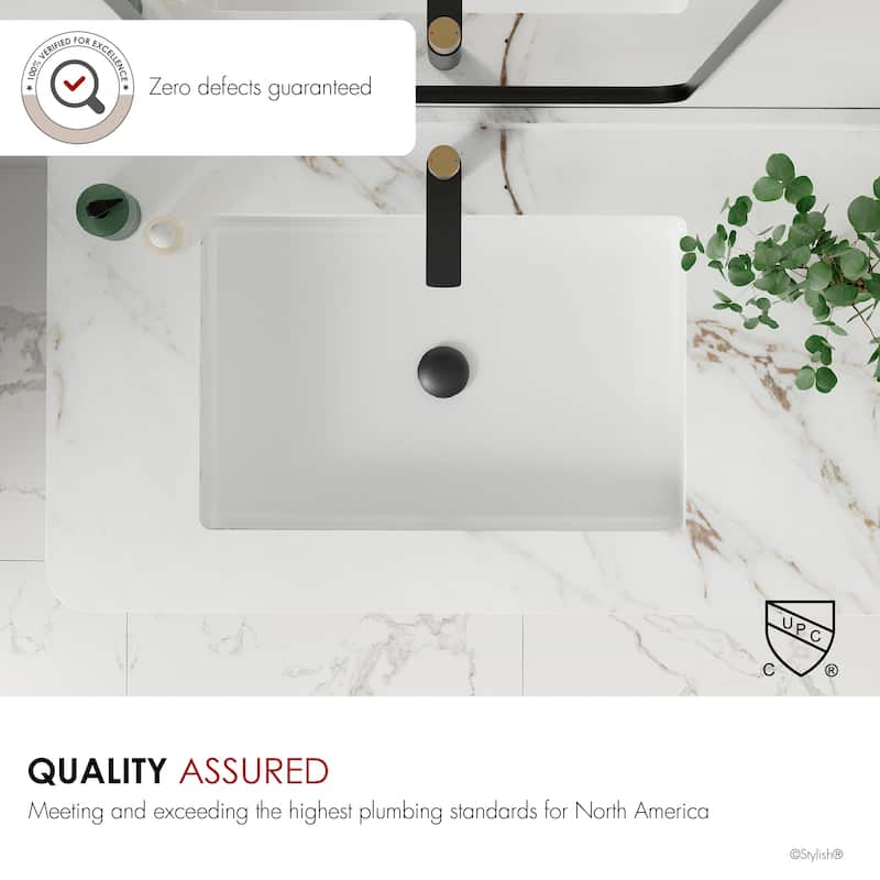 STYLISH 24.5 inches Rectangular Undermount Ceramic Bathroom Sink with 2 Overflow Finishes - 24.5 " x 16.5" x 6.5"
