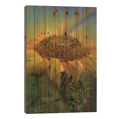 Rainbow Sunflower Print On Wood by Carol Cavalaris - Multi-Color
